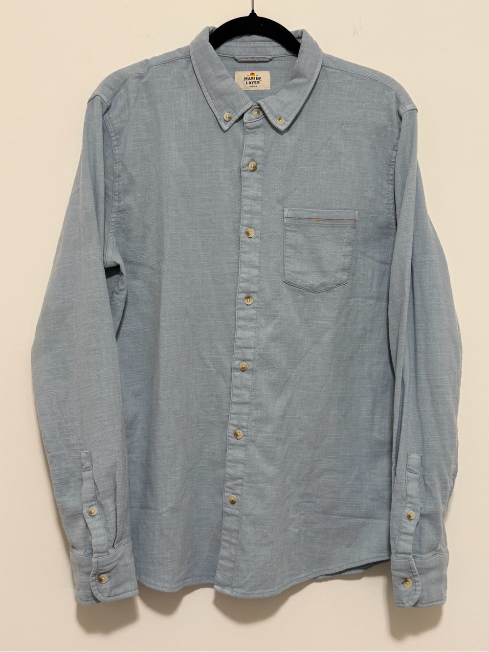 Marine Layer Men’s Medium Blue Button Down Shirt Long Sleeve Preppy Casual